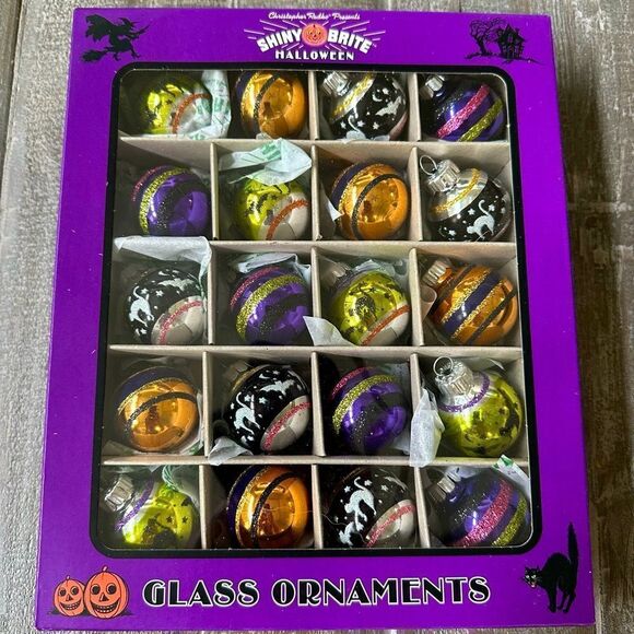Christopher Radko Halloween Shiny Brite Vintage Mini Ball Ornaments Set 20